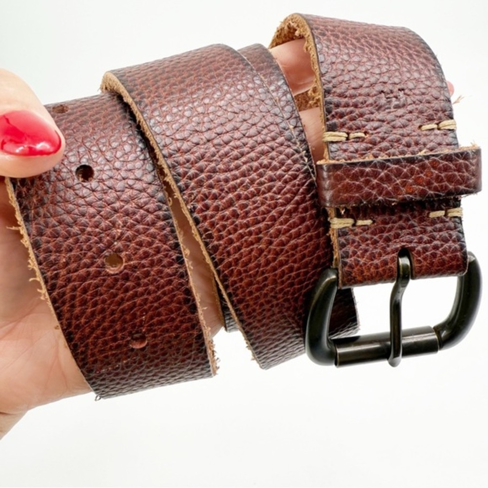 WILL Leather Goods Dark Brown Textured FULL Grain Leather Belt Dark Buckle, 36